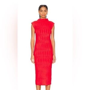 Veronica Beard Red Textured Mock-Neck Size S Midi Dress NWT